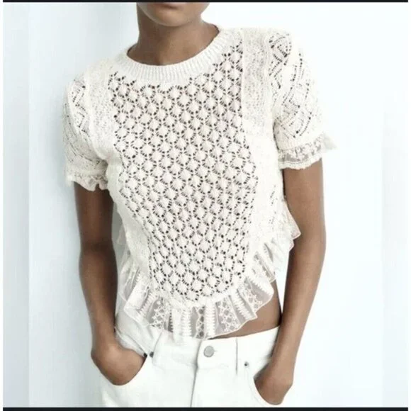 sarameri♡ Zara | Sweaters | Zara Cream Crochet Sweater | Poshmark